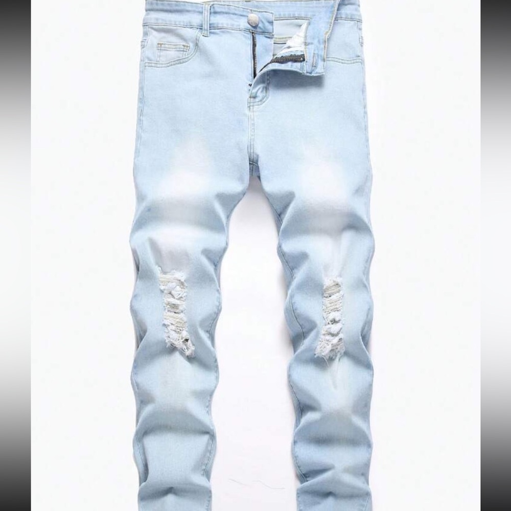Manfinity Homme Men's Plus Size Distressed Jeans With Pocket, Zipper Closure
